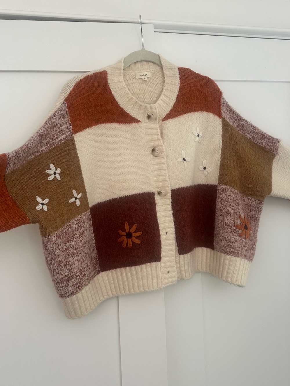 debut Cream, Rust and Brown Patchwork Floral Button Cardigan